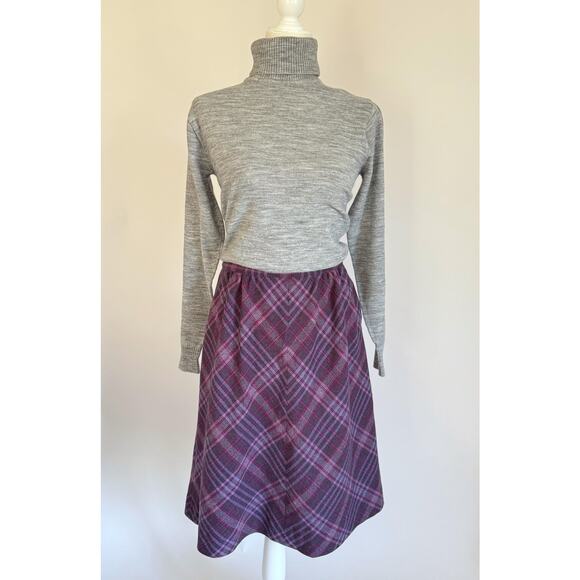 Vintage 80s Pendleton Purple Plaid Wool Skirt L - Picture 2 of 10